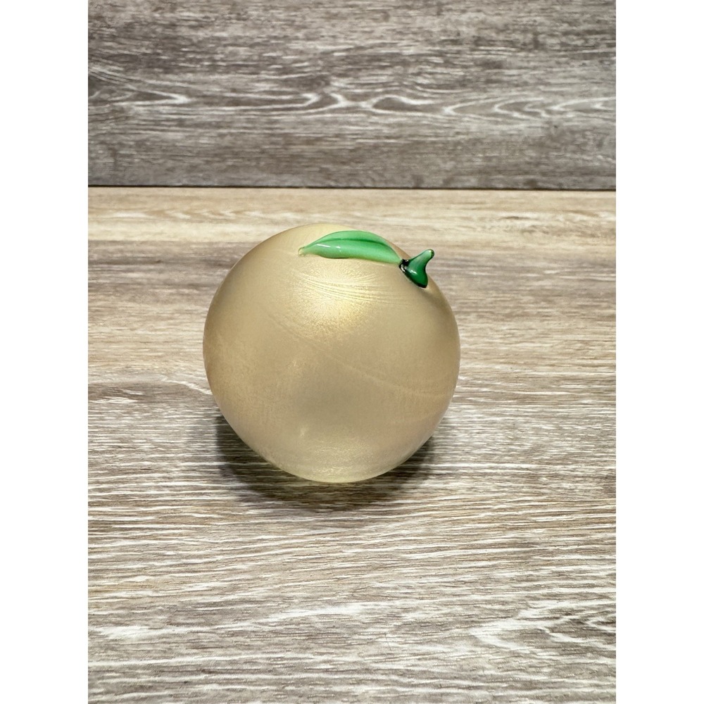 Orient & Flume Iridescent Art Glass Golden Peach Paperweight Signed